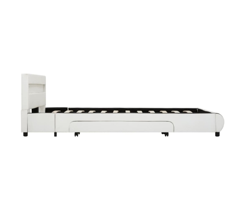 Estructura de cama con LED cuero sintético blanco 140x200 cm