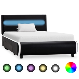 Estructura de cama con LED cuero sintético negro 100x200 cm