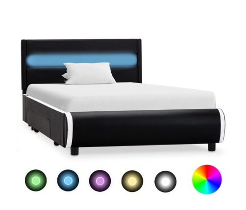 Estructura de cama con LED cuero sintético negro 100x200 cm