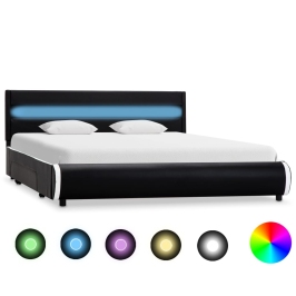 Estructura de cama con LED de cuero sintético negro 140x200 cm