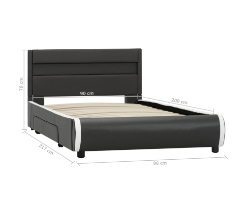 Estructura cama y LED cuero sintético gris antracita 90x200 cm