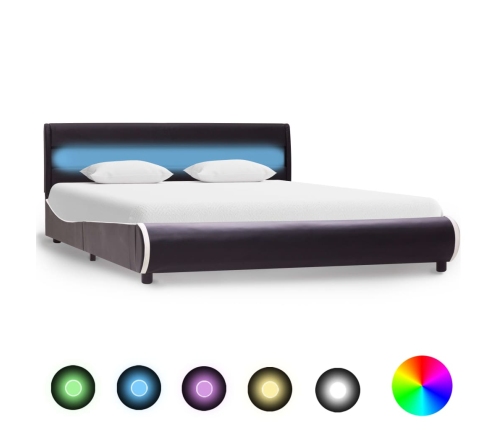 vidaXL Estructura de cama con LED cuero sintético negro 160x200 cm