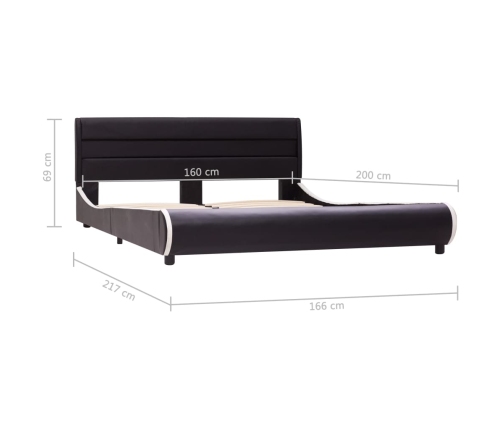 vidaXL Estructura de cama con LED cuero sintético negro 160x200 cm