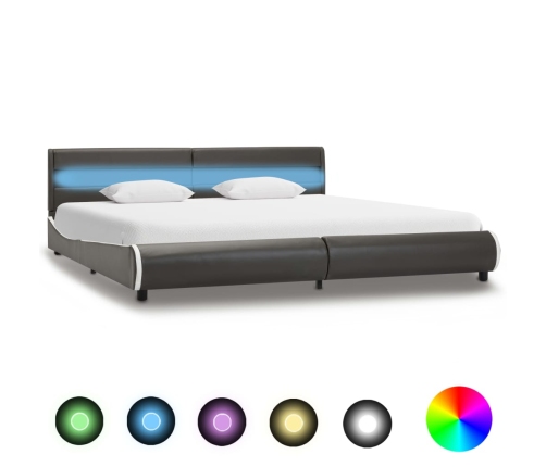 Estructura cama y LED cuero sintético gris antracita 180x200 cm