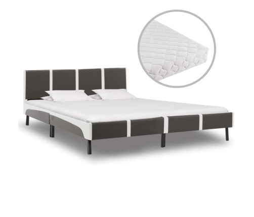 vidaXL Cama con colchón cuero sintético gris y blanco 180x200 cm