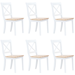 Sillas de comedor 6 uds madera maciza de caucho blanco y madera