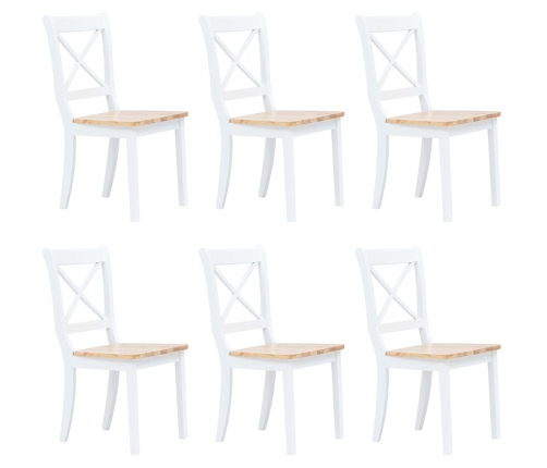 Sillas de comedor 6 uds madera maciza de caucho blanco y madera