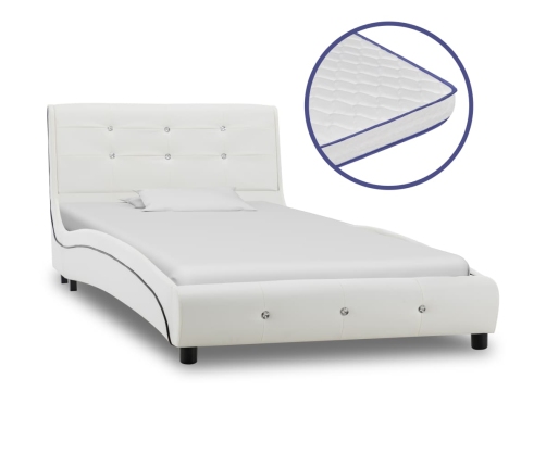 Cama con colchón viscoelástico cuero sintético blanco 90x200 cm