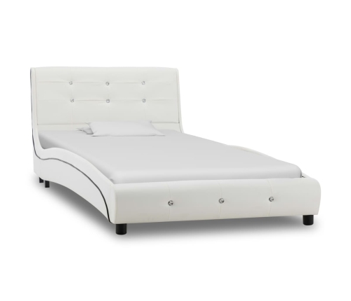 Cama con colchón viscoelástico cuero sintético blanco 90x200 cm