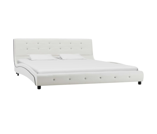 vidaXL Cama y colchón viscoelástico cuero sintético blanco 160x200 cm