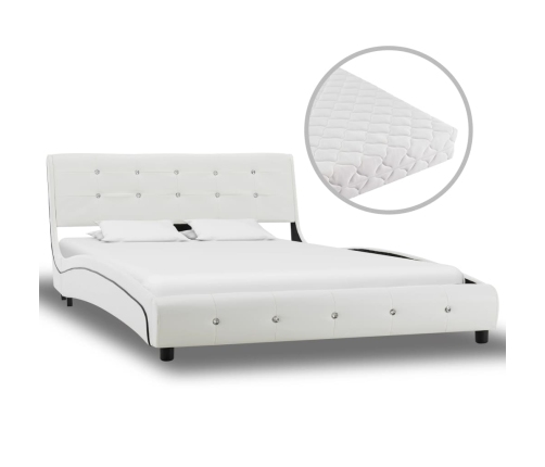 vidaXL Cama con colchón cuero sintético blanco 120x200 cm