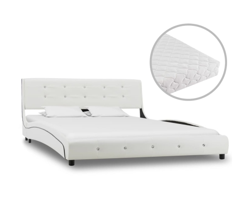 vidaXL Cama con colchón cuero sintético blanco 140x200 cm