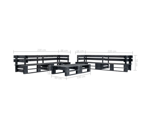 Set de muebles de jardín de palets 6 piezas madera negro