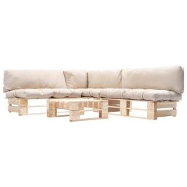 Muebles de palets de jardín con cojines arena 4 piezas madera