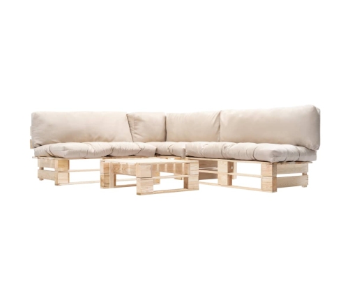 Muebles de palets de jardín con cojines arena 4 piezas madera