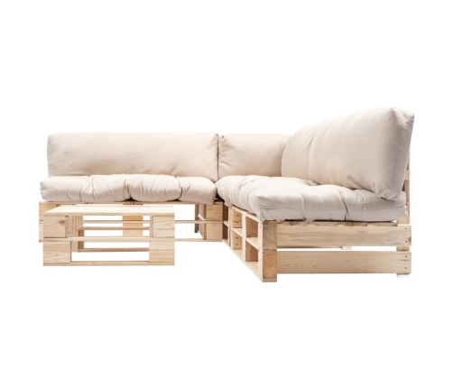 Muebles de palets de jardín con cojines arena 4 piezas madera