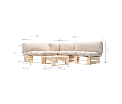 Muebles de palets de jardín con cojines arena 4 piezas madera