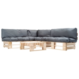 Muebles de palets de jardín con cojines grises 4 piezas madera