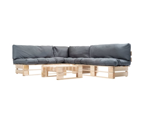 Muebles de palets de jardín con cojines grises 4 piezas madera