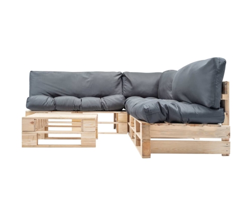 Muebles de palets de jardín con cojines grises 4 piezas madera