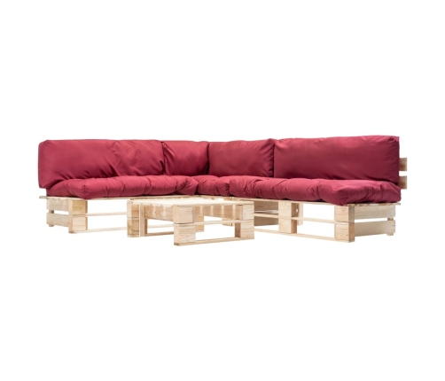 Muebles de palets de jardín con cojines rojos 4 piezas madera