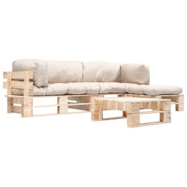 Muebles de palets de jardín con cojines arena 4 piezas madera
