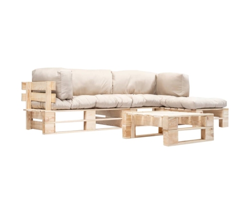 Muebles de palets de jardín con cojines arena 4 piezas madera
