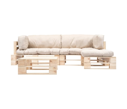 Muebles de palets de jardín con cojines arena 4 piezas madera