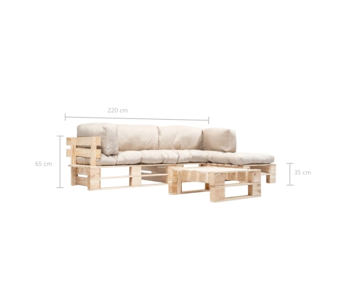 Muebles de palets de jardín con cojines arena 4 piezas madera