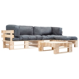 Muebles de palets de jardín con cojines arena 4 piezas madera