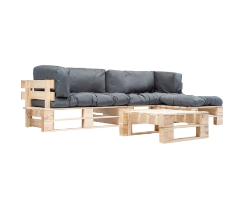 Muebles de palets de jardín con cojines arena 4 piezas madera