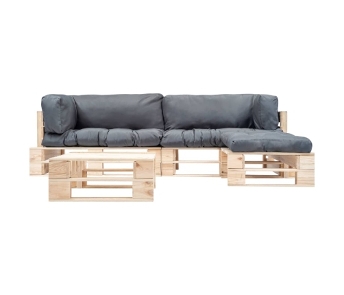 Muebles de palets de jardín con cojines arena 4 piezas madera