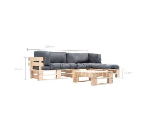 Muebles de palets de jardín con cojines arena 4 piezas madera