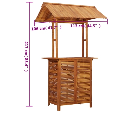 Mesa de bar jardín con tejado madera de acacia 113x106x217 cm