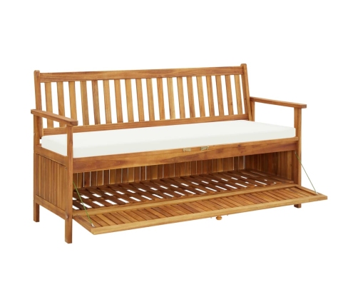 Banco de almacenaje con cojín de madera maciza de acacia 148 cm