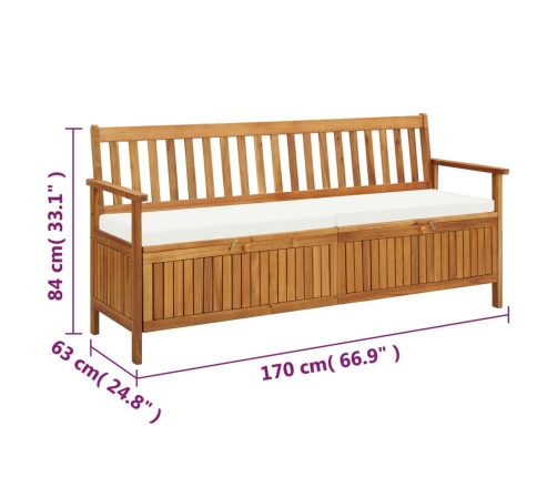 Banco de almacenaje con cojín de madera maciza de acacia 170 cm