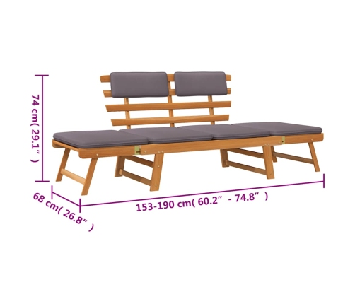 Sofá cama de jardín 2 en 1 con cojín madera maciza acacia 190cm