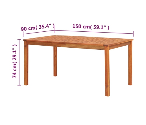 vidaXL Mesa de jardín madera maciza de acacia 150x90x74 cm