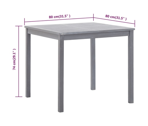 Mesa de jardín de madera maciza de acacia gris 80x80x74 cm