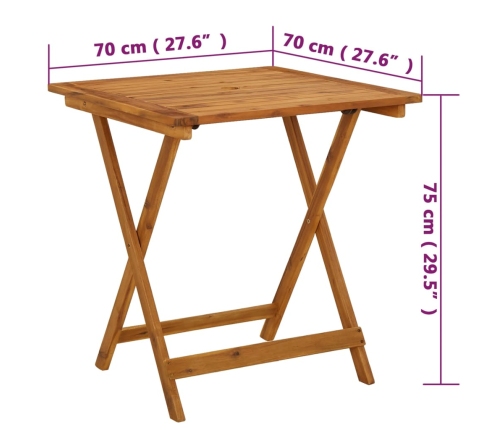 vidaXL Mesa plegable de jardín de madera maciza de acacia 70x70x75 cm