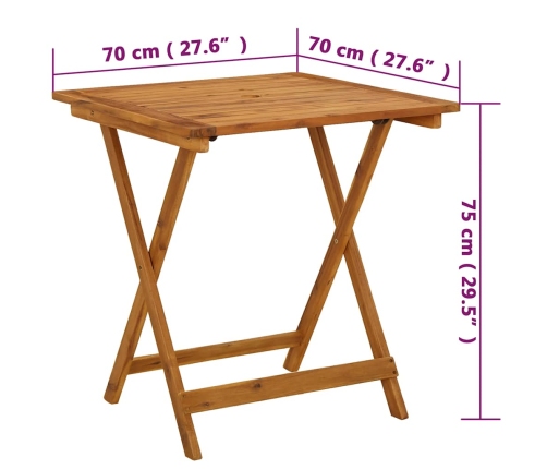 Mesa plegable de jardín de madera maciza de acacia 70x70x75 cm