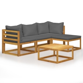 Juego muebles de jardín y cojines 5 piezas madera maciza acacia