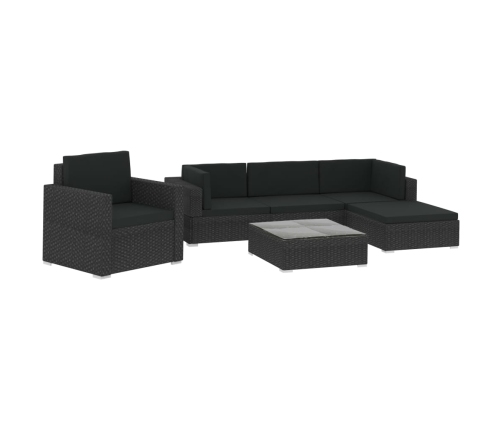 Set muebles de jardín 6 piezas y cojines ratán sintético negro