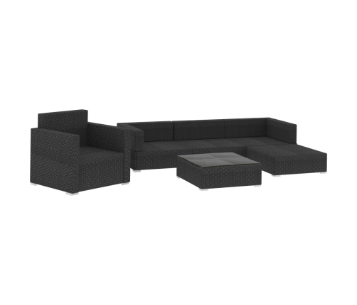 Set muebles de jardín 6 piezas y cojines ratán sintético negro