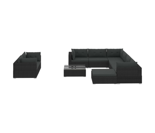 Set muebles de jardín 10 piezas y cojines ratán sintético negro