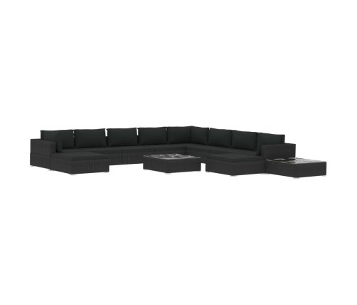 Set muebles de jardín 12 pzas y cojines ratán sintético negro