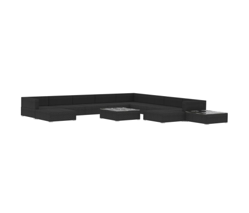 Set muebles de jardín 12 pzas y cojines ratán sintético negro