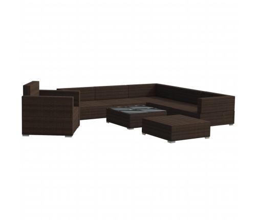 Set muebles de jardín 8 piezas y cojines ratán sintético marrón