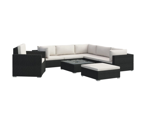 Set muebles de jardín 8 piezas y cojines ratán sintético negro