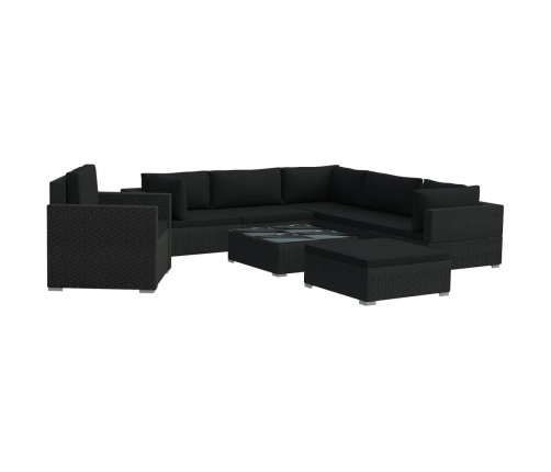 Set muebles de jardín 8 piezas y cojines ratán sintético negro